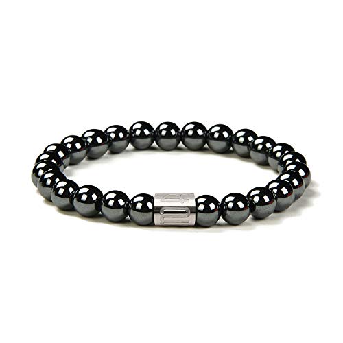 Morchic Magnetic Hematite Stone Stretch Bracelet For Women Men Unisex, Pain Relief Therapy Arthritis Gemstone 8Mm Beads, Balance Root Chakra Prayer Classic Simple Design Birthday Gift 7.5 Inch #TOP5