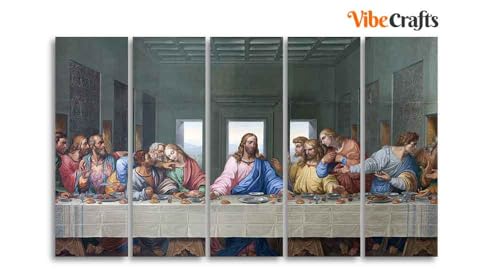 Image of VIBECRAFTS Last supper of Jesus 5 Pieces Canvas Wall Painting For Home|Office|Living Room|Gift (PTVC5Pcs4 8613NN)