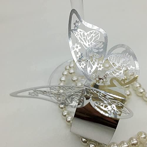 100 Pcs Napkin Rings Laser Cut Butterfly Shape Foil Paper Napkin Holder for Weddings Party Serviette Table Decoration Restaurant, Gold,silver&pink, (HDMJK-01)
