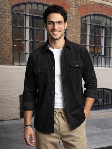 Image of Urbano Fashion Men's Corduroy Full Sleeve Regular Fit Solid Overshirt with Utility Pockets
