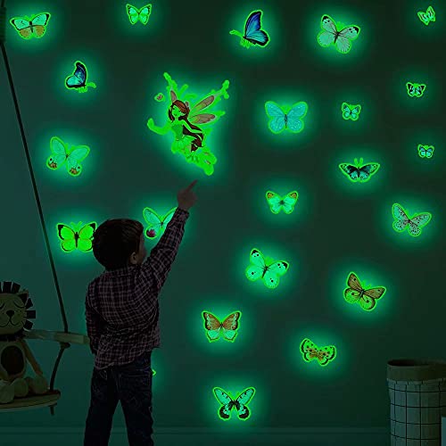 SULISHI Autocollants lumineux Autocollants elfe Couleur Papillon Autocollants fluorescents Autocollants de décoration de chambre d'enfants Autocollants Muraux lumineux Autocollants Phosphorescents Cover