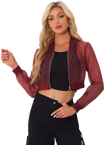 Allegra K Mesh Crop Jacket for Women's Lightweight Sheer Bomber Jacket