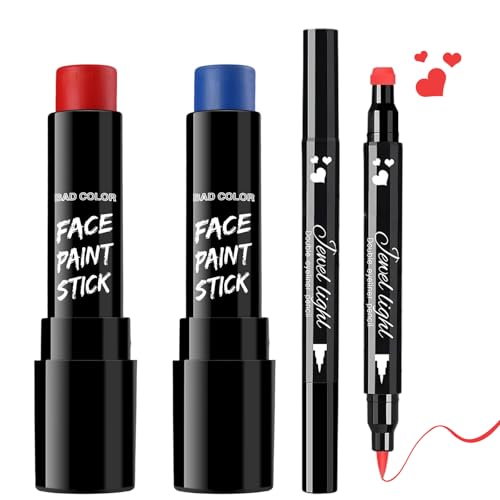 Image of BADCOLOR 3PCS Red Blue Face Body Paint Stick Makeup for Harley /Joker SFX Cosplay & Dress Up, Red Liquid Eyeliner Stamp Pen for Clown Costume Cosplay
