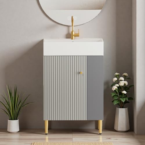 Image of 21.6 inch Freestanding Bathroom Vanity with Ceramic Sink, Matte Gray