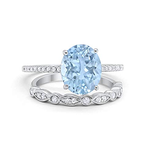 Blue Apple Co. Two Piece Oval Wedding Engagement Bridal Set Ring Band 925 Sterling Silver Choose Color