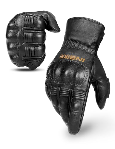 INBIKE Winter Motorcycle Gloves, Cold Weather Thermal Leather Full Finger Motorbike Gloves Black Medium