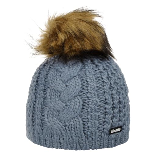 Bonnet en tricot Afra Lux pour femme avec pompon bleu taille unique