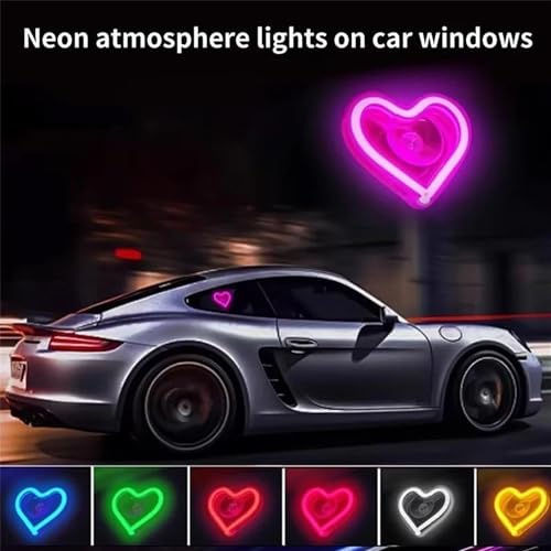 Car Solar Heart LED Light, Solar Powered Wireless LED Triangle Heart Shape C-Pillar Ambient Neon Light, Valentine\'s Day Romantic Car Interior Decor Accessory (Red*1)