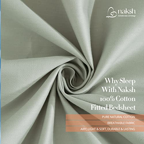 Image of Naksh Elastic Fitted Bedsheets King Size 78 x 72 Inch, 210 TC Plain Pure Cotton, Silver | 1 King Size Bedsheet with Elastic Fitted and 2 Pillow Covers