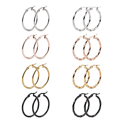 Cheriswelry Lot de 8 paires de boucles d'oreilles créoles en acier inoxydable - 4 couleurs - Anneaux ronds ouverts - Breloques pour fabrication de bijoux - pendantes - Cadeaux – vue 2