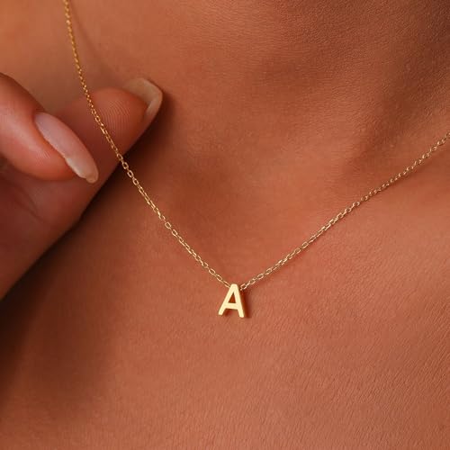 Initial Necklaces for Women, 14k Gold Plated Dainty Gold Letter Necklace Tiny Initial Pendant Necklace Cute Letter Name Choker Necklaces for Women Simple Gold Jewelry for Women Gifts3