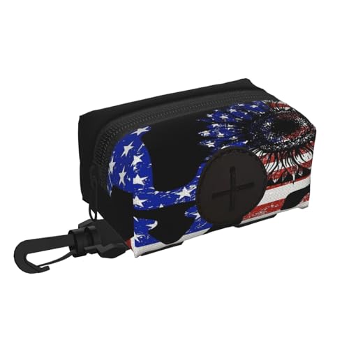 American Flag Love Dog Poop Bag Storage Box with Safety Lock, Suitable for Any Dog ​​Leash, Pet Travel Poop Bag Storage Bag