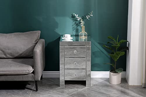 Kingwudo® Glass Mirrored Bedside Tables with 2 or 3 Drawers Side/End Tables Storage Unit for Living Room Bedroom,Silver - Image 3