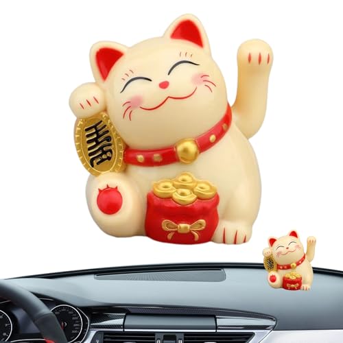 Genérico Chat solaire Maneki Neko - Statue porte-bonheur avec bras ondulé, figurine animée,...