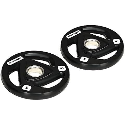SPORTNOW 2 x 5kg Olympic Weight Plates, Tri-Grip Rubber Coated Barbell Weights Set w/ 5cm Holes, for Home, Gym, Lifting and Strength Training Cover