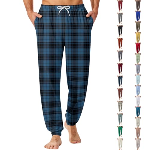 Pj Pants for Men Soft Buffalo Plaid Pajama Pants Casual Jogger Sleep Pant Comfort Baggy Pajama Bottoms with Pockets