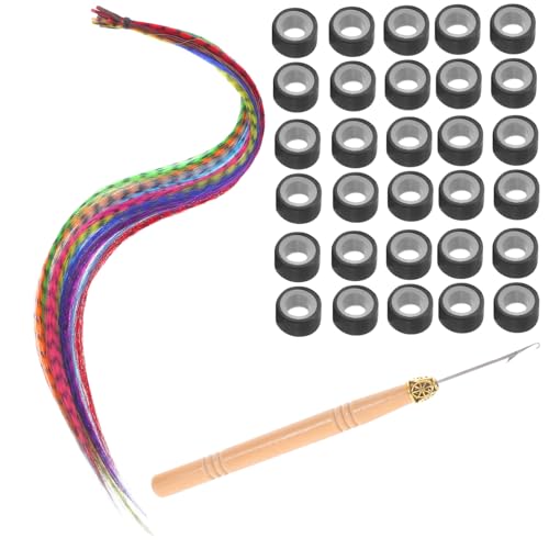 BIUDECO Colors Synthetic Feathered Hair Extensions Kit with Micro Beads Crochet Hooks Tools for Women Vibrant Festival Hair Accessories for Cosplay Parties
