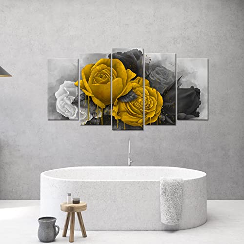 Artsbay Rose Canvas Wall Art Black And White Yellow Flower On Vintage Backdrop Pictures Framed Canvas Print Modern Large Flower Art Decor Home Office Living Room Bedroom Bathroom Wall Decoration #TOP2