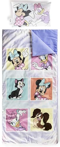 Jay Franco Kids Slumber Bag and Pillow - 54 x 27 Inch Comfy Indoor Sleeping Bag for School and Sleepovers, 2 Piece Set, Purple - Minnie Mouse