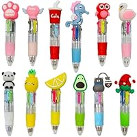 XYUXWLG Multicoloured Pens, 12 PCS Pens for Kids 4-Color Fun Cartoon Mini Retractable Ballpoint Pens, Party Bag Fillers for Kids Class School Supplies