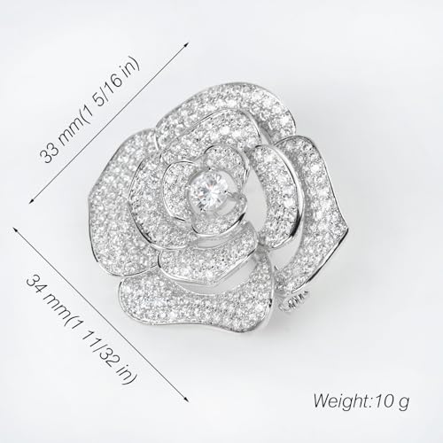 Image of Elegant Crystal Blooming Rose Flower Brooch Lapel Pin Breastpin for Women Birdal Cardigan Hat Scarf Suit Sweater Floral Pins