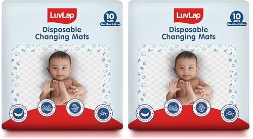 Image of LuvLap Disposable Baby Underpad Cum Changing Mats, 10 Count 60x60 CM Waterproof Pads for Baby, Breathable Underpads act as 100% Water Proof Bed Protector, Non Slip Backsheet, Hypoallergenic