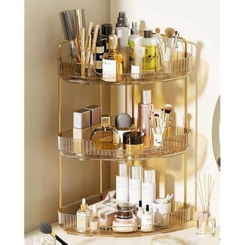 Shario Corner Bathroom Counter Organizer, 3 Tier Bathroom Perfume Organizer Countertop, Makeup Organizer Storage for Vanity, Skin Care, Beauty, Cosmetics. (Amber,3tiers) Cover