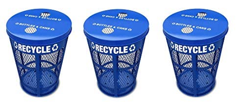 Witt Industries EXP-52NPBL-FTR 48-Gallon Expanded Metal Outdoor Recycling Receptacle, Round, 23" Diameter x 33" Height, Blue (Pack of 3)