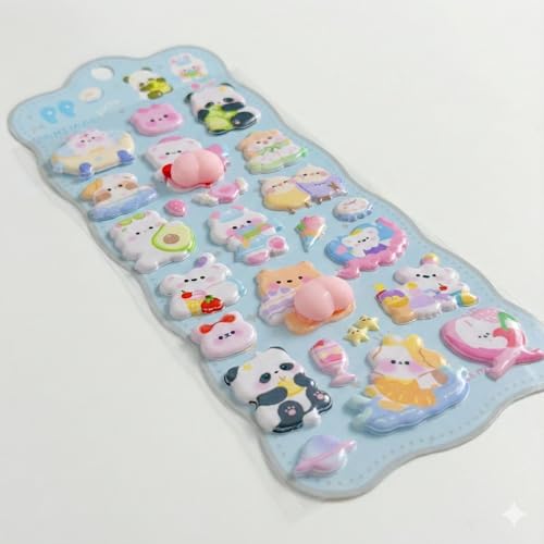 おしりぷにぷにシール かわいい ぷくぷく キャラクター 3D マシュマロ ふわふわ もちもち もっちりスクイーズ ステッカー シール帳 デコレーション (ブルー)の商品画像（Amazon）