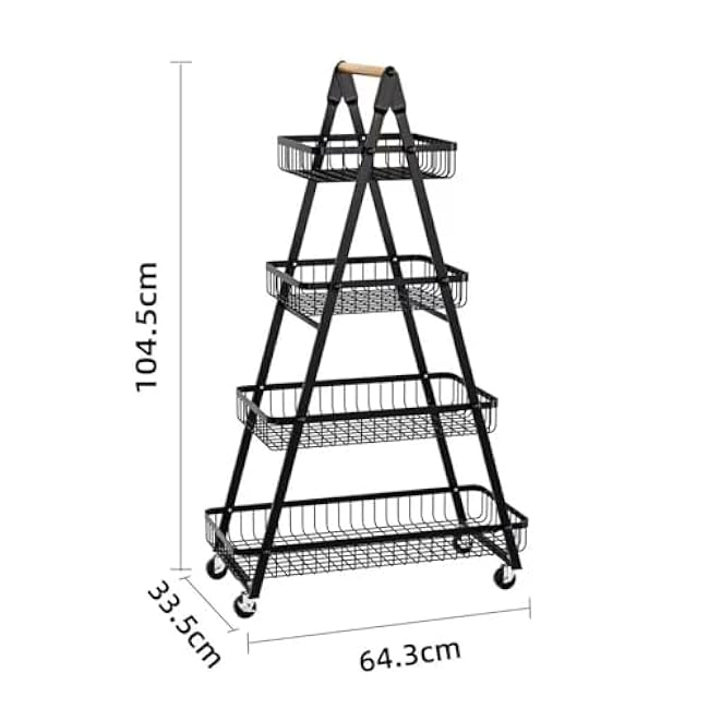 3/4-Tier Fruit Basket,Desktop Storage Organizer,Pull-Out Kitchen Storage Rack,Multi-Functional Storage Trolley for Office, Living Room, Kitchen, Movable Storage Organizer with Wheels,Black (4-Tier)-C1hih1k7