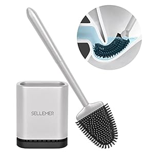 Sellemer Toilet Brush and Holder Set for Bathroom, Flexible Toilet Bowl Brush Head with Silicone Bristles, Compact Size…
