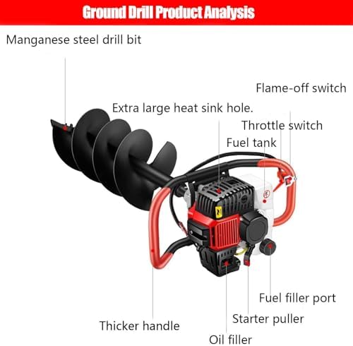 4-Stroke Gasoline Post Hole Digger - Powerful Petrol Earth Auger Drill for Fencing, Gardening, and Tree Planting - Cordless Gas-Powered Ground Tool (10cm)