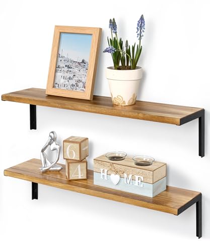 Afuly Wood Shelves for Wall, 24 Inch Rustic Floating Shelf with L...