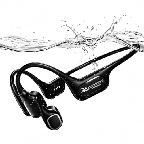 Image of Fanisic Lap Swimming Headphones /Earbuds, Bluetooth 6.0 & MP3 with 32GB Memory IP68 Waterproof Bone Conduction Headphones, Underwater Open Ear Headphones Secure Fit for Surfing Cycling Running(Black)