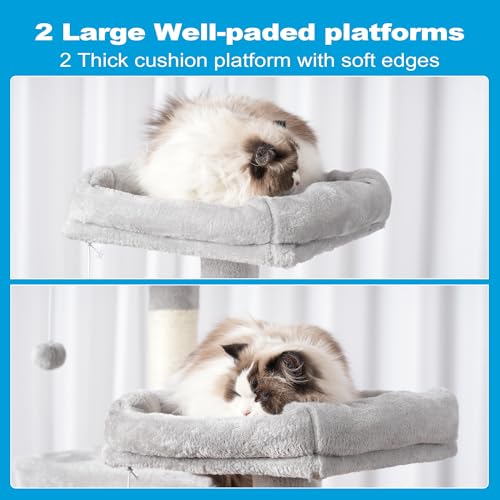 Hey-brother Large Multi-Level Cat Tree Condo Furniture with Sisal-Covered Scratching Posts, 2 Bigger Plush Condos, Perch Hammock for Kittens, Cats and Pets Light Gray MPJ020W - Image 5