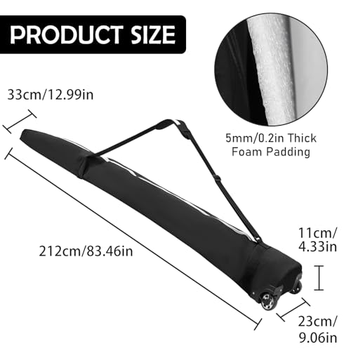 AzReference Padded Ski Bag with Wheels, Roller Ski Bag, Snow Ski Bags for Air Travel, Store & Transport Double Skis up to 200cm - Thumbnail 2