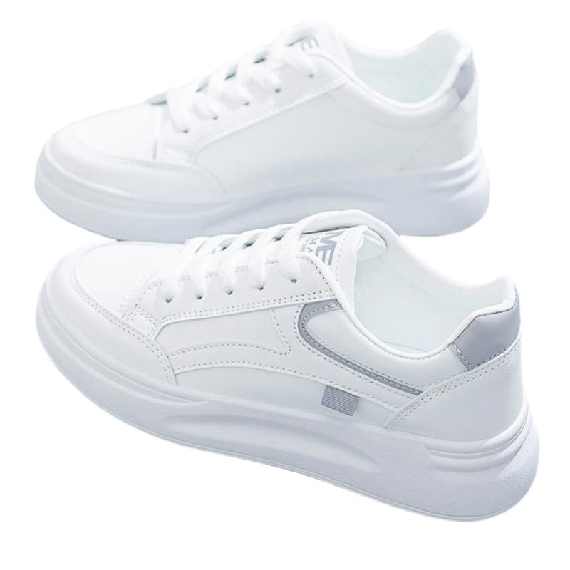 Women's Fashionable White Low-top Slip-on Sneakers with Nail-Patterned Sole, lace-up Design, Suitable for Outdoor Walking and Casual Sportswear.