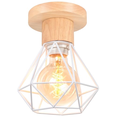 TOKIUS Lámparas de Techo Vintage 16CM Retro Lámpara Colgante Diseño de Jaula Blanco Iluminación de Techo en Hierro y...