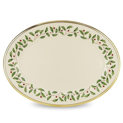 Lenox Serveware, Holiday Serving Platter, Oval Shape, 13-Inch, Ivory, Porcelain Material, Dishwasher Safe, Turkey Platter for Thanksgiving, Winter Hosting, Christmas Serving - Best Serving Platters