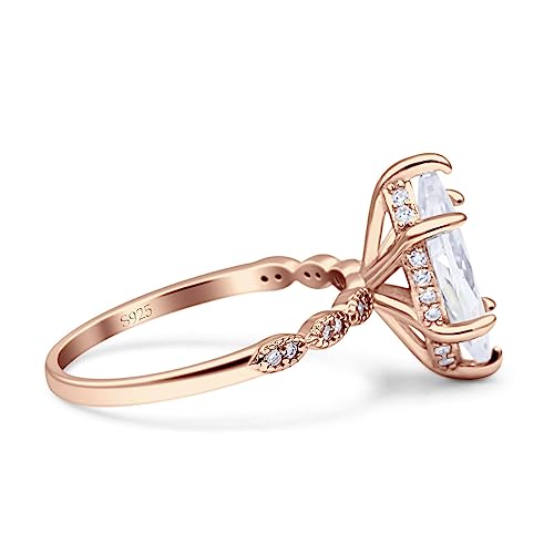 OMRANII Art Deco Marquise Shape Vintage Solitaire Hidden Halo Engagement Ring Cubic Zirconia Stones 925 Sterling Silver2