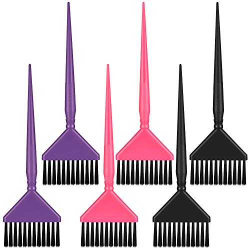 6 Pieces Hair Dye Color Brush Hair Colouring Brush Hair Dyeing Comb Brush Bleach Tint Brush for Hair Salon, Pink, Black, Purple