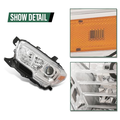 Image of GRAND ORANGE Projector Headlights Assembly Front Headlamp Fit Toyota Tacoma 2016-2022 Model w /o Factory LED DRL 8115004250, 8111004250, 8115004260, 8111004260 Clear Lens Chrome Housing Amber Reflector