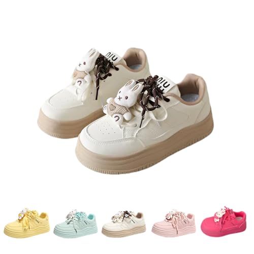 Women Cute Platform Sneakers, Korean Style Bunny Charm Candy Color Girls Casual Walking Shoes Student Comfortable Slip-On