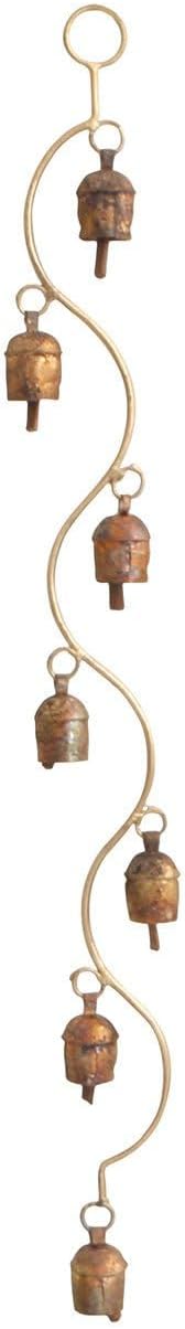 Traditional Indian Curved Stem Wind Chime with Authentic Bells - Available in 5 or 7 Bell Variants, Handcrafted and Fairtrade (7 Bells)
