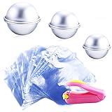 WFPLUS 207Pcs Bath Bomb Kit Including 200 Pieces 6 x 6 Inch Shrink Wrap Bags, 6 Pieces 3 Set 3 Size DIY Metal Bath Bomb Molds, Mini Heat Sealer for Bath Bombs, Handmade Soaps and DIY Crafts