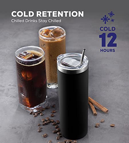 Insulated Skinny Stainless Steel Tumbler Set - 4-Pack 20Oz Coffee Tumbler With Straw - Travel Coffee Mug With Pba Free Lids - Slim Vacuum Insulated Tumblers Keep Hot And Cold - Great For Home, Office. #TOP3