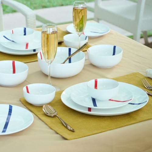 Image of BlackCarrot 21-Piece Ceramic Dinner Set | Porcelain Crockery Set for Dining Table | Glossy White Finish, Spanish Design | Microwave & Dishwasher Safe, Premium Ceramic Dinnerware