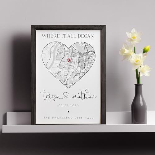 Custom Heart Map Art for Couples - Personalized Map Prints with Names, Dates, and Locations - Ideal Gift for Weddings, Anniversaries, and Engagements - Available in Multiple Sizes & Finishes - Image 8