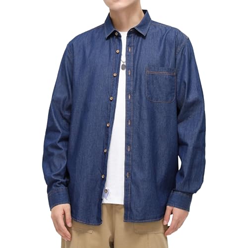 Mens Slim Button Lapel Denim Jacket Casual Long Sleeve Washed Jean Coat Motorcycle Biker Jean Jackets (Dark Blue1,4X-Large)