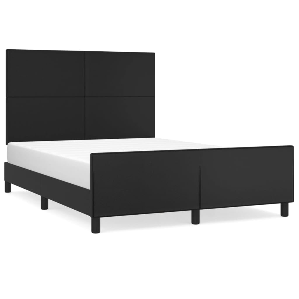 sztuczna skóra regulowany zagłówek 140x190 cm czarny | Rama łóżka z zagłówkiem czarna 140x190 cm sztuczna skóra regulowana wysokość stabilna konstrukcja z listwami